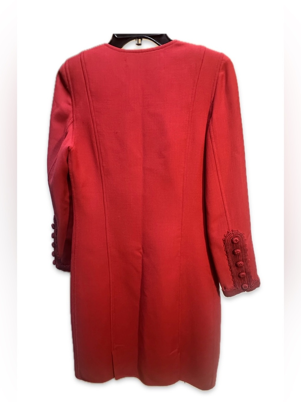 Oscar de la Renta Red Long Trench Coat with Embellished Cuff Buttons